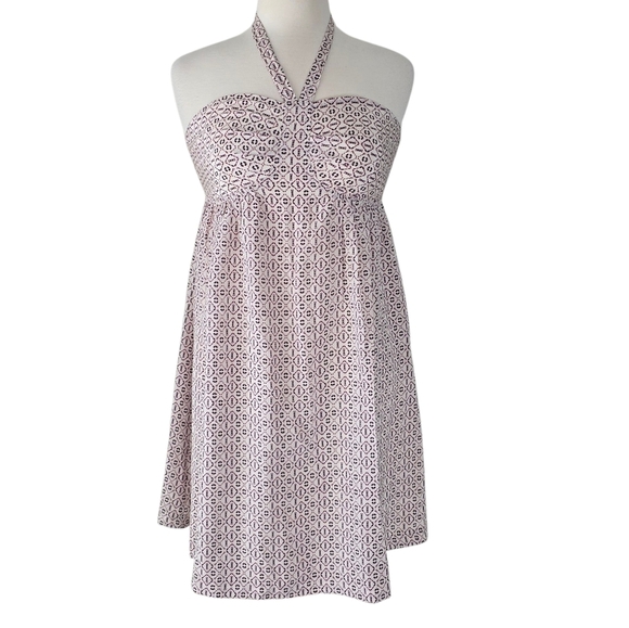 Madewell Silk Convertible Straps Dress Echo Grid Smocked Halter Neck Size 6 - Picture 2 of 15